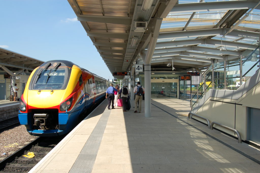 Passengers getting on a train at Derby Railway Station